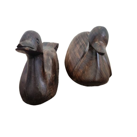 Ironwood Carving Pair of Ducks Brown Iron Wood Figure MCM - Picture 4 of 8